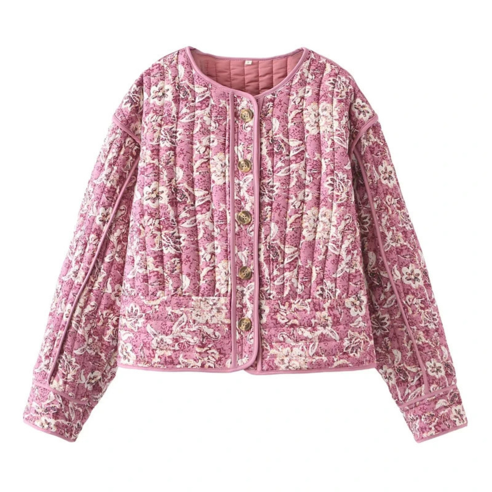 ZARA Fall Winter Thick Round Neck Long Sleeve Printed Short Jacket